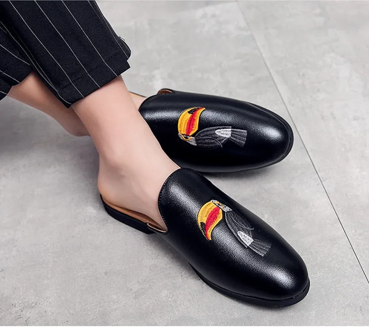 New Arrival Brand Designer Mens Casual Bee Bird Leather Business Italian Men Half Shoes Drop Ship Muls Man White Slides Slippers Mets Slippers