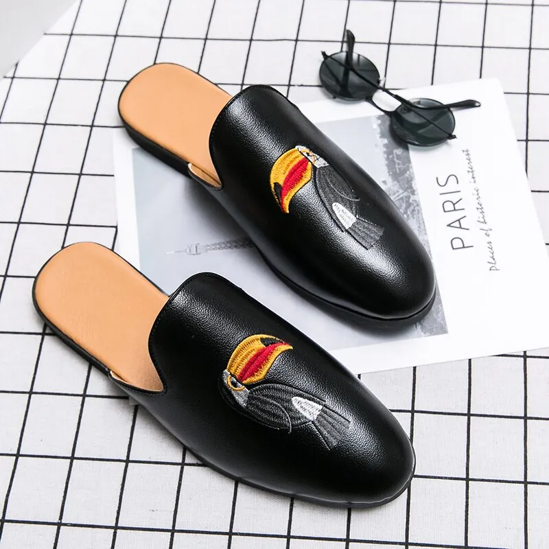 Vision Slippers Sale New Arrival Brand Designer Mens Casual Bee Bird Leather Business Italian Men Half Shoes Drop Ship Muls Man White Slides Slippers