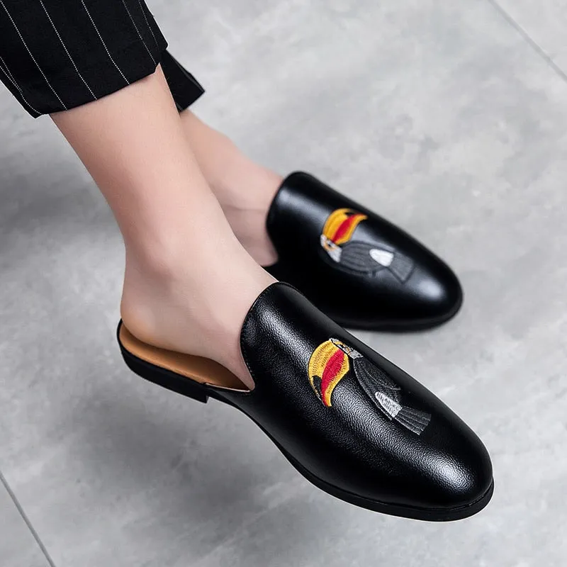 New Arrival Brand Designer Mens Casual Bee Bird Leather Business Italian Men Half Shoes Drop Ship Muls Man White Slides Slippers Popular Slippers