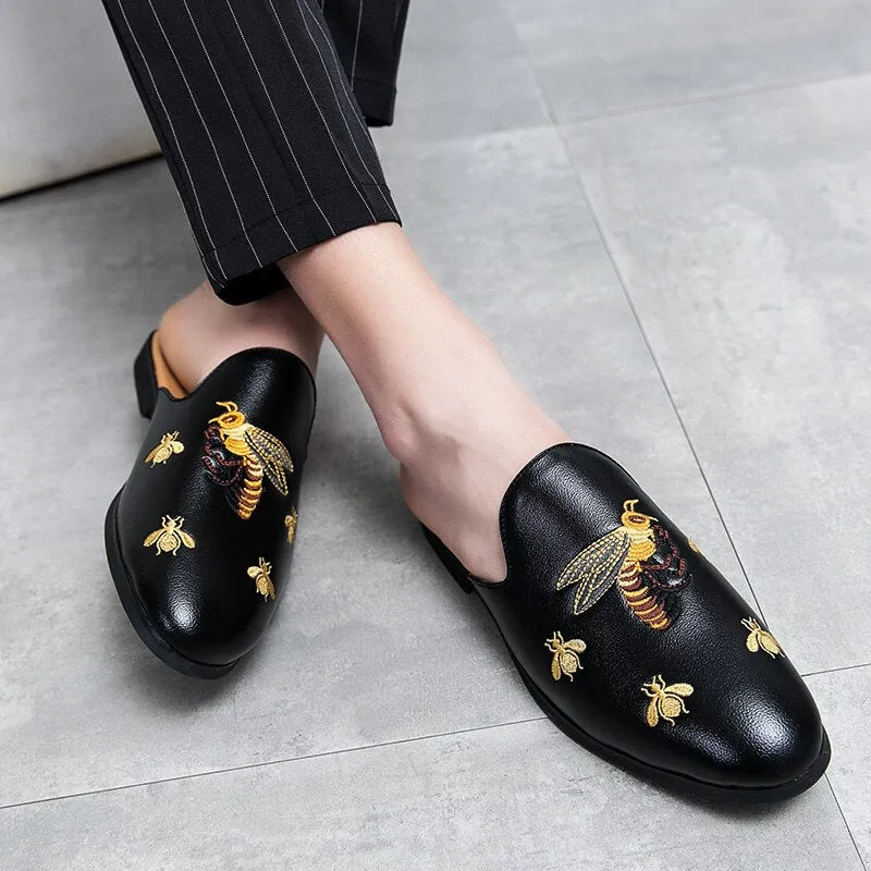 Lems Slippers New Arrival Brand Designer Mens Casual Bee Bird Leather Business Italian Men Half Shoes Drop Ship Muls Man White Slides Slippers