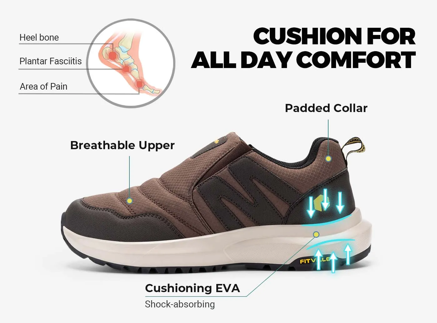 FitVille Men's Explorer Outdoor Slip-On V2 Cross Trainer Shoes For Flat Feet